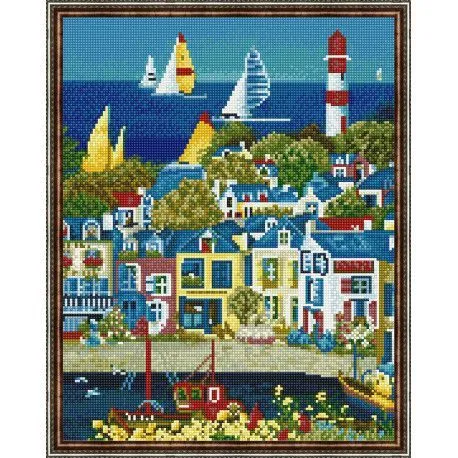 KC0009 Алмазная мозаика с нанесенной рамкой (40х50) ЖИЗНЬ У МОРЯ