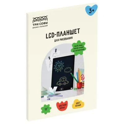 Планшет для рисования LCD, ТРИ СОВЫ, 12", белый ЭП_56532