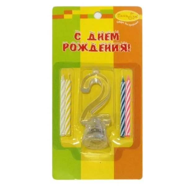 Набор свечей 4шт с мигающим держателем 7см Цифра 2, BP00609-2