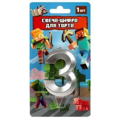 Свеча-цифра 3 для торта майнкрафт, CC-90769-M 372298