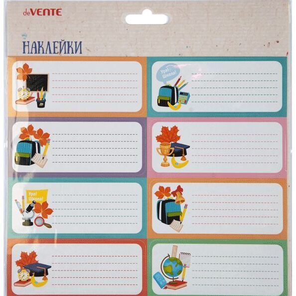 Наклейки бумага 40*96 "На тетради.Снова в школу!" 08шт DEVENTE 8004155
