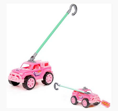 Автомобиль-каталка "Легионер" с ручкой (розовый) 63905