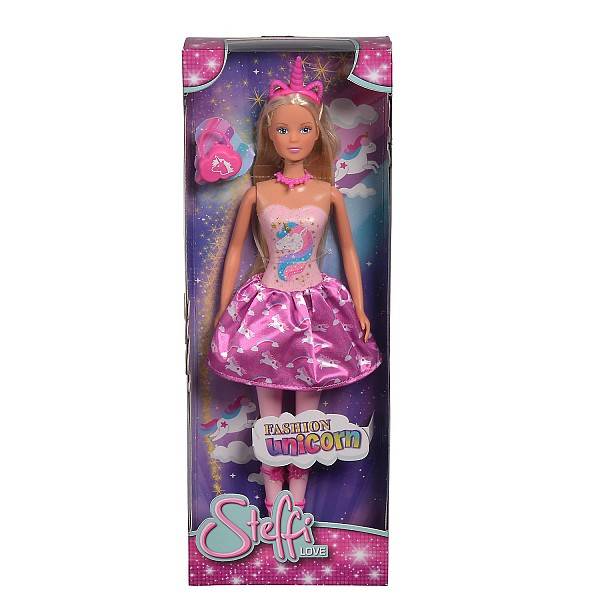 Картинка Кукла Штеффи в розовом платье с принтом единорог 29 см 5733320 от магазина «Мишка Панда»