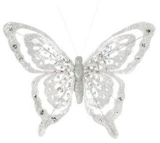 Картинка Бабочка в серебре из полиэстера на клипсе, 88917 от магазина «Мишка Панда»