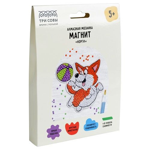 Алмазная мозаика, магнит ТРИ СОВЫ "Корги",48224