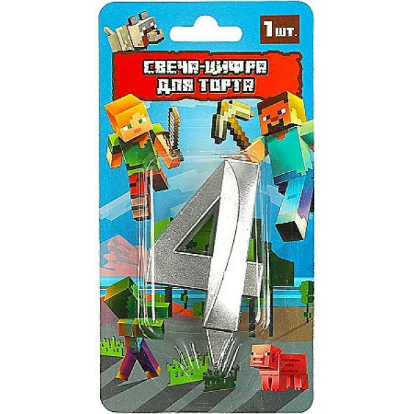 Свеча-цифра 4 для торта майнкрафт, CC-90771-M 372299
